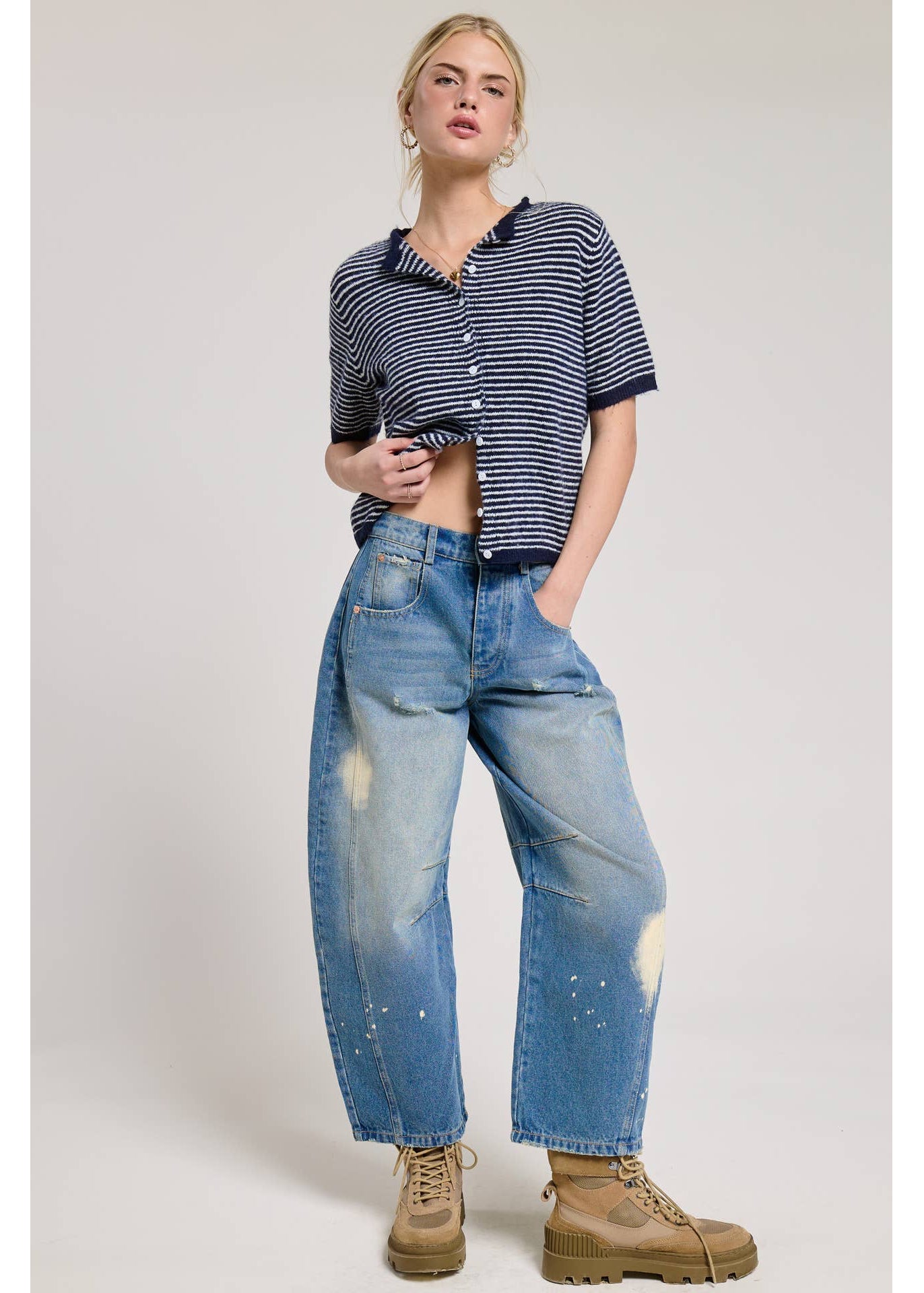 Striped Short Sleeve Shirt in Navy