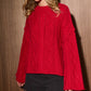 Oversized Cable Knit Crew Neck Drop Shoulder Sweater