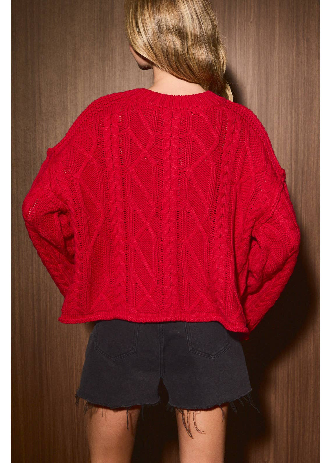 Oversized Cable Knit Crew Neck Drop Shoulder Sweater