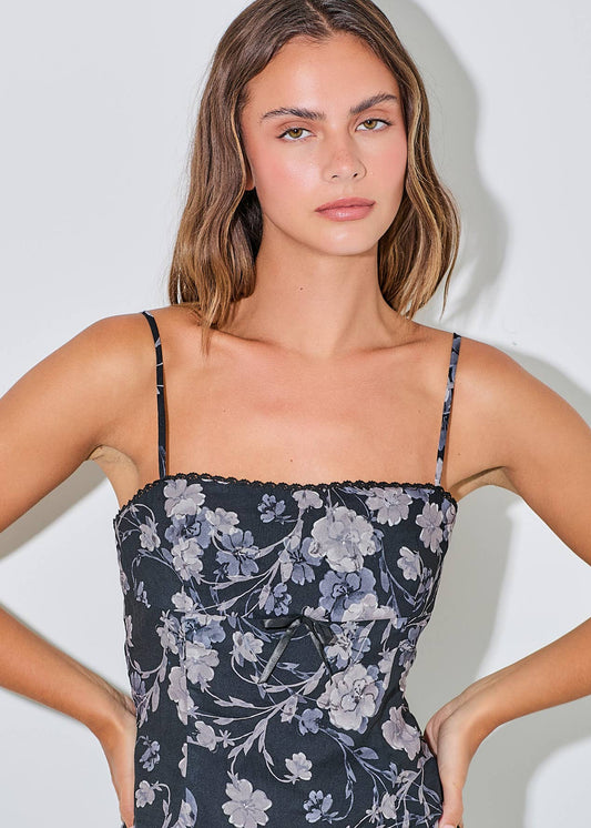Printed Floral Satin Bow Cami