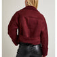 Fur Zip Up Suede Jacket in Burgandy