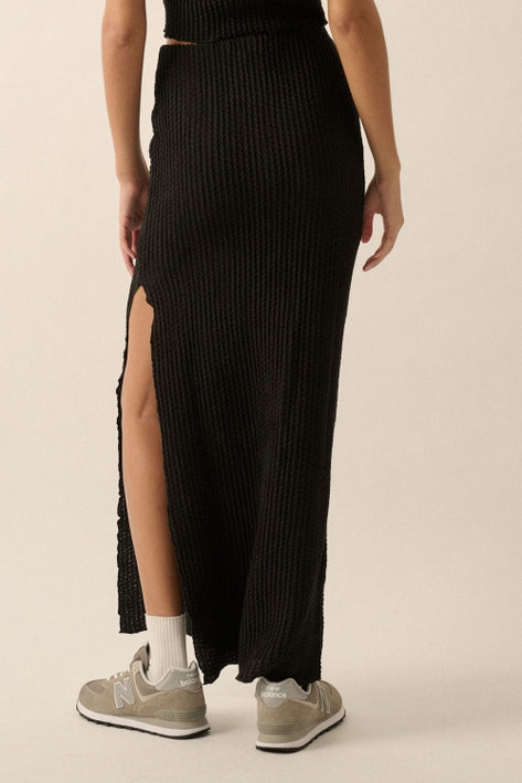 Black Solid Knitted Maxi Skirt