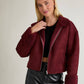 Fur Zip Up Suede Jacket in Burgandy