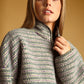 Multi Stripe Sherpa Half Zip Pullover in Grey/Purple