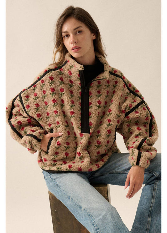 Floral Print Fleece Pullover