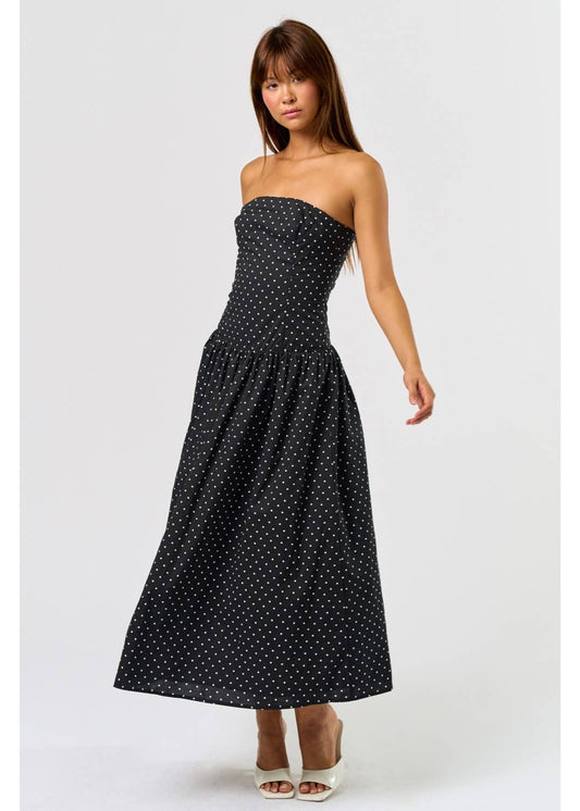 Strapless Polka Dot Tube Maxi Dress