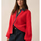 Ribbed Knit and Denim Button Up Cardigan