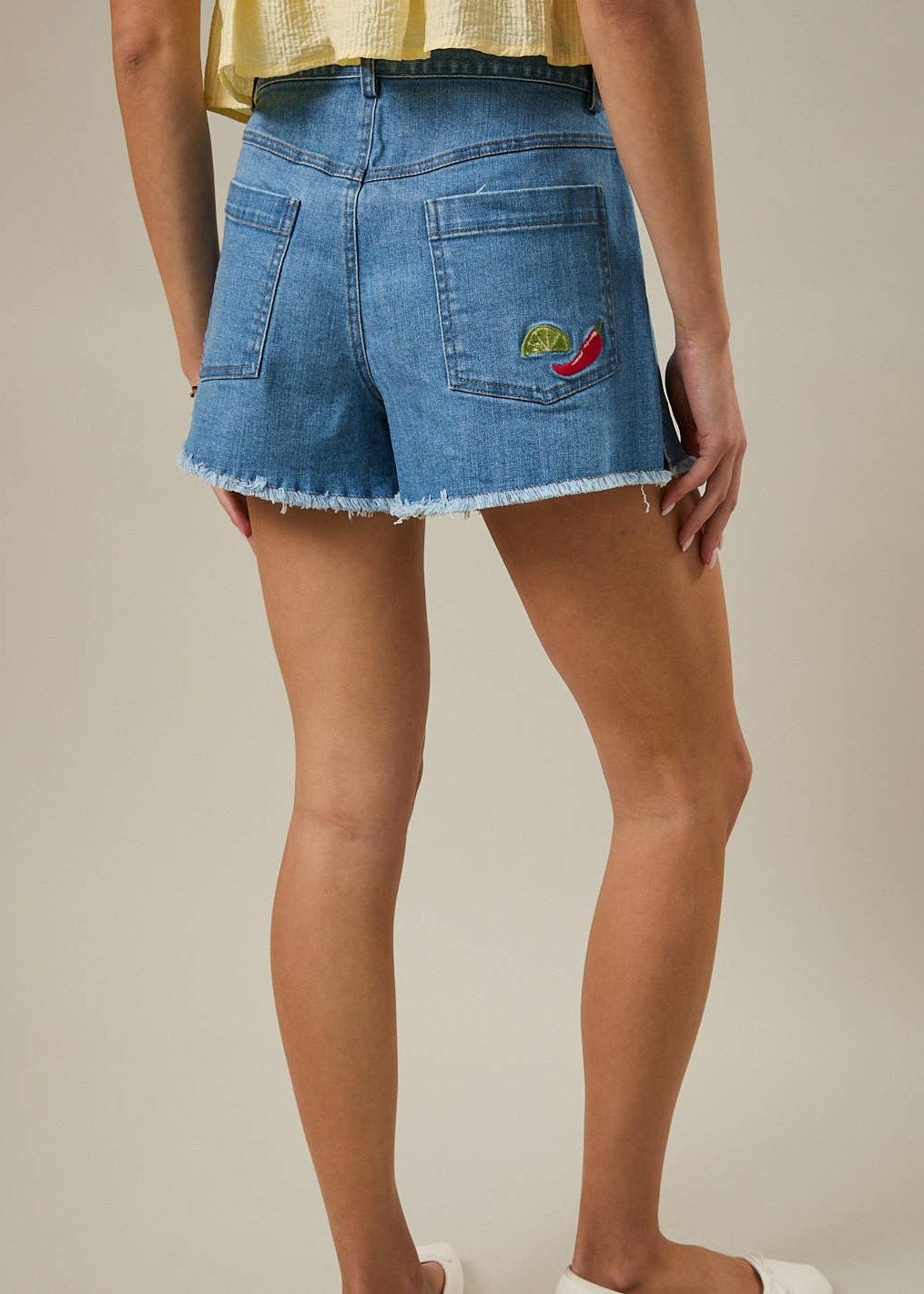 Chili & Lime Embroidered Denim Style Shorts