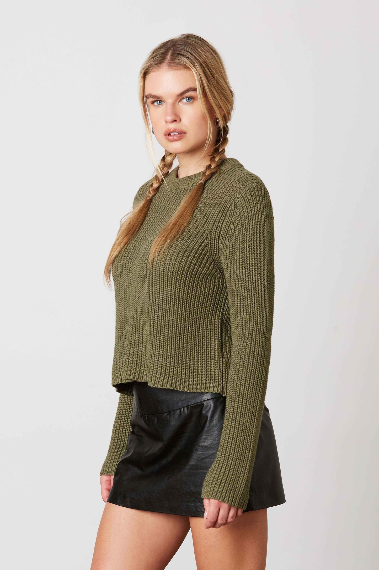 Olive Knit Ribbed Sweater