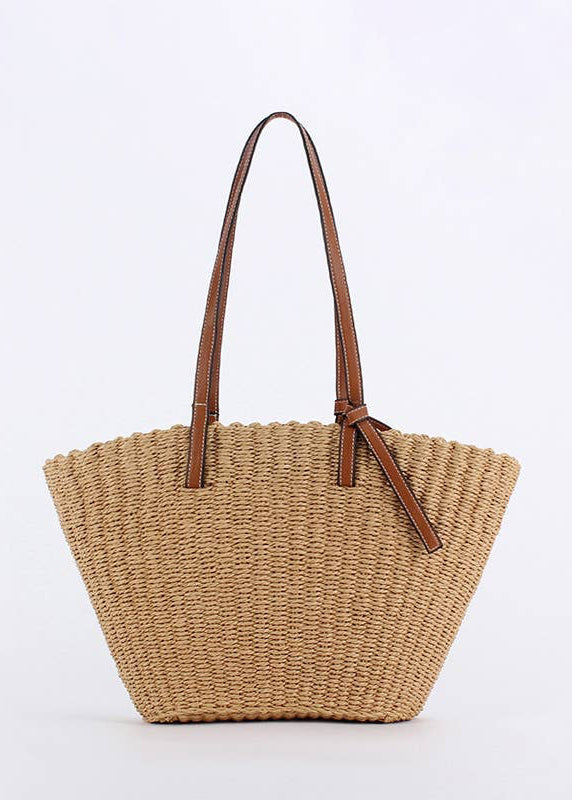 Woven Tote Bag with Leather Straps
