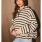 Striped Collared Button Oversized Fleece Pullover