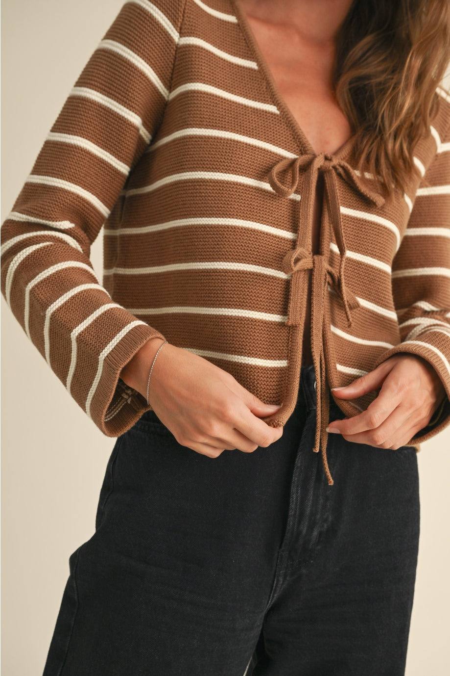 Striped Front Tie Cardigan