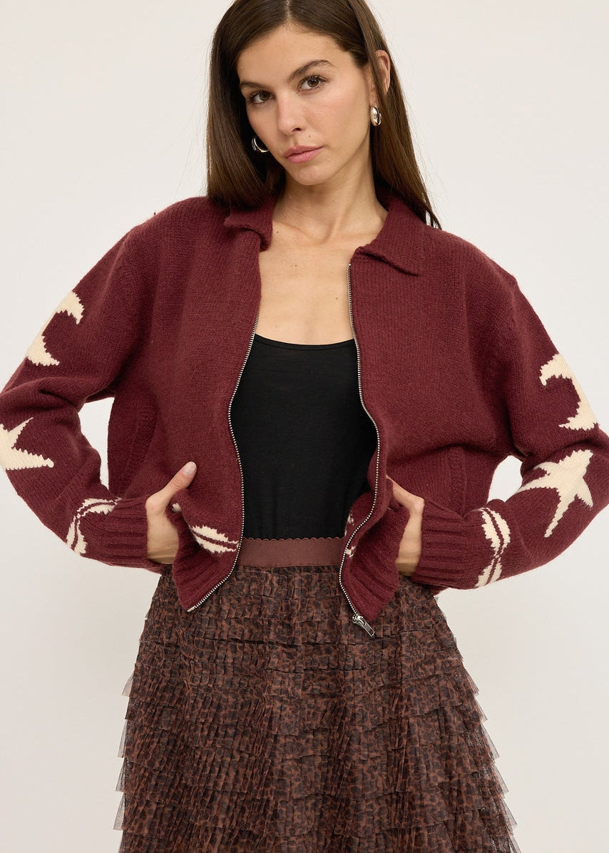 Patterned Zip Up Sweater