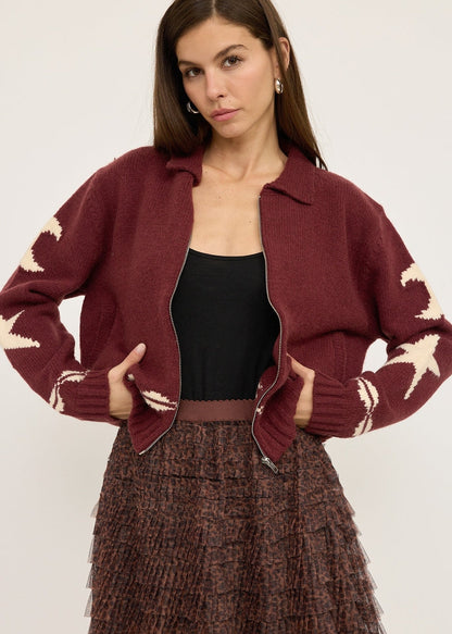 Patterned Zip Up Sweater