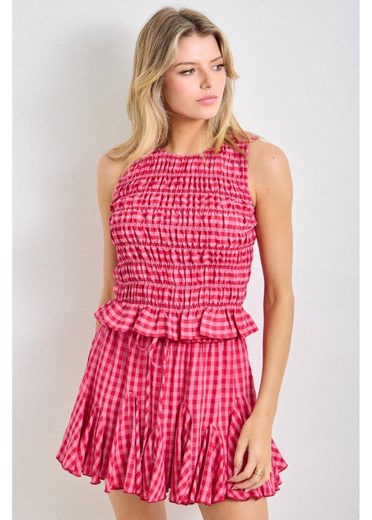 Smocked Bodice Gingham Top in Pink