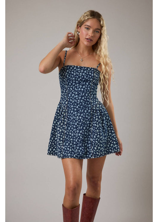 Spaghetti Strap Drop Waist Denim Mini Dress