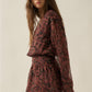 Paisley-Print Chiffon V-Neck Bubble-Sleeve Layered Romper