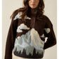 Jacquard-Knit Landscape Quarter-Zip Pullover Sweater Jacket