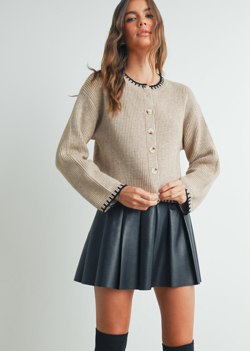 Crewneck Cardigan in Taupe