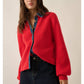 Ribbed Knit and Denim Button Up Cardigan