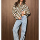 Striped Collared Button Oversized Fleece Pullover