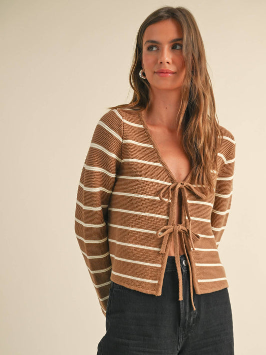 Striped Front Tie Cardigan