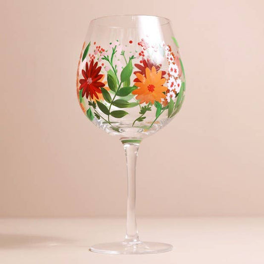 Hand-Painted Wildflower Wine Glass