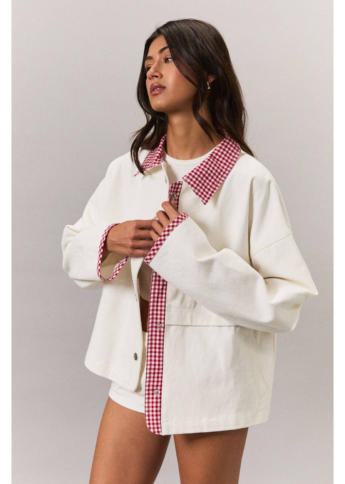 Jacket with Gingham Contrast Detailing