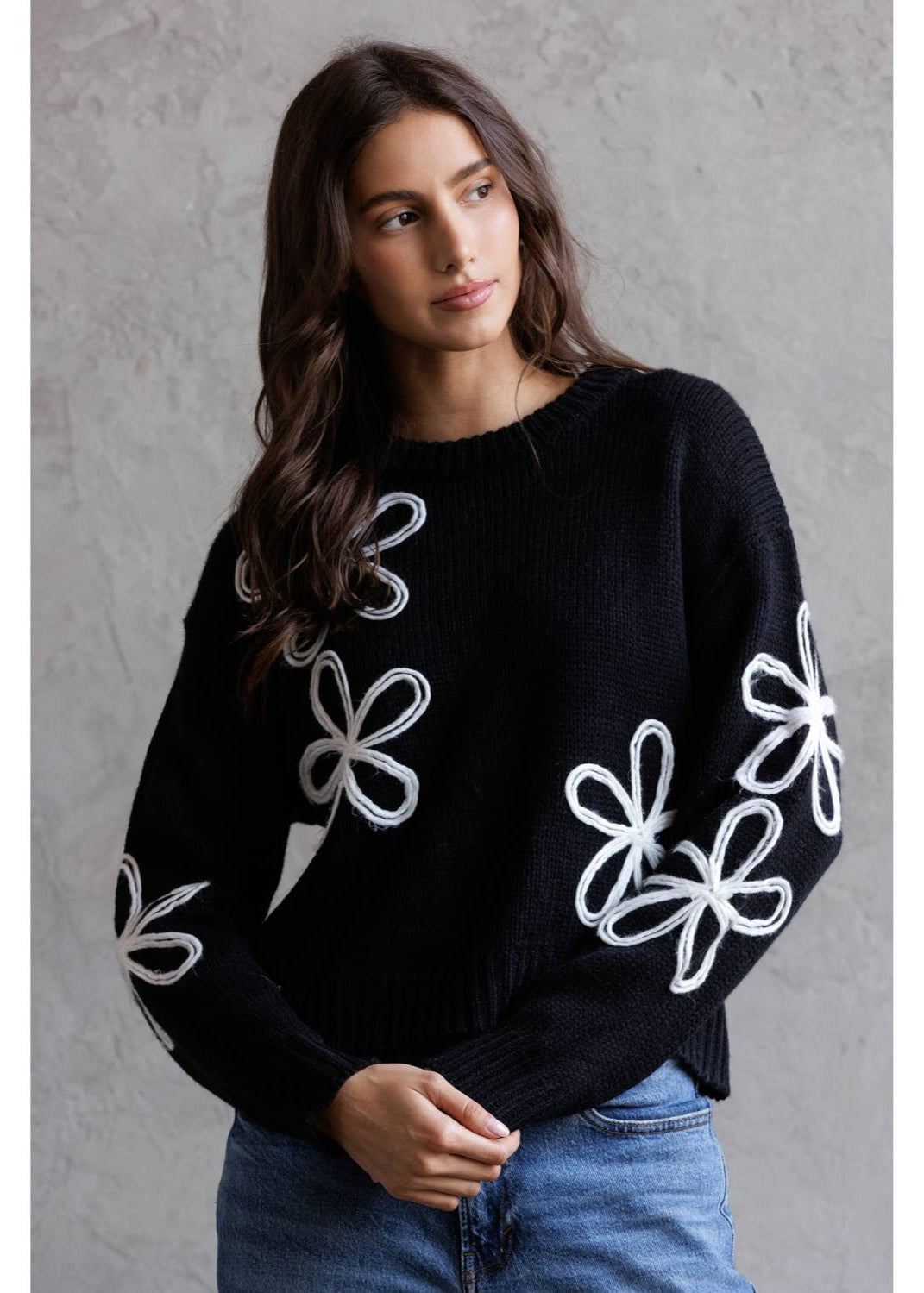 Floral Detail Crewneck Sweater