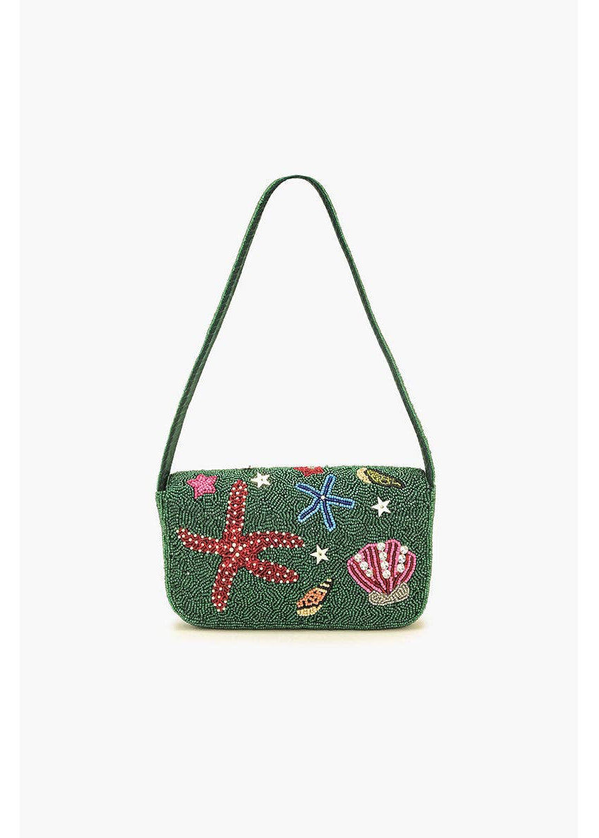 Emerald Sea Life Beaded Shoulder Bag