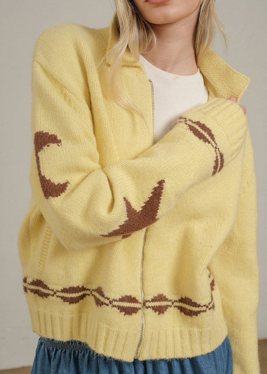 Patterned Zip Up Sweater