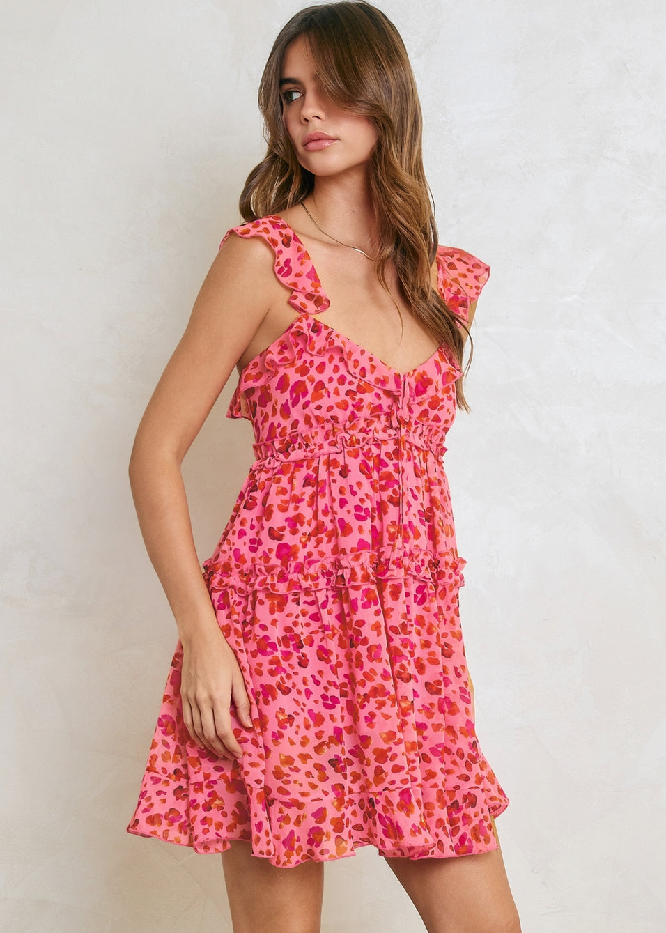 Pink Tiered Ruffle Mini Dress