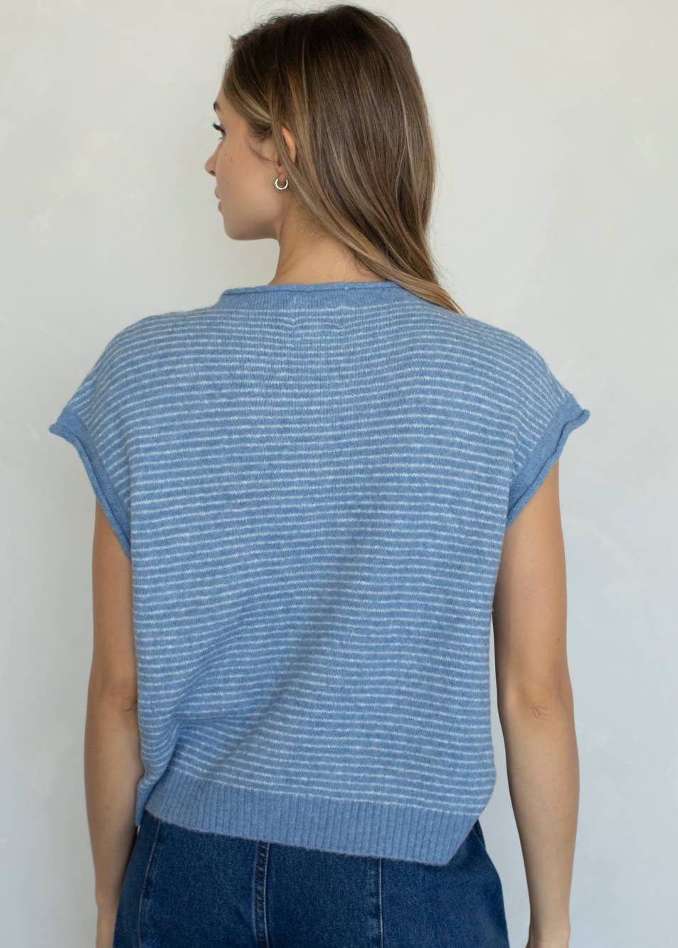 Piper Cardigan in Dusty Blue Pin Stripe