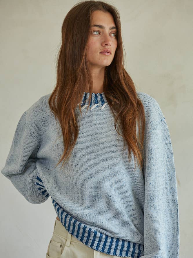 Mock Neck Snow Sweater | Blue