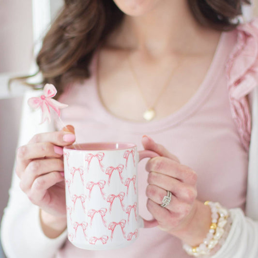 Pink Watercolor Bow Mug -15 oz