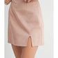 Faux Suede Skirt W Front Slit: Rose Pink