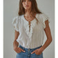 Woven Cotton Linen Button V-Neck Short Sleeve Top