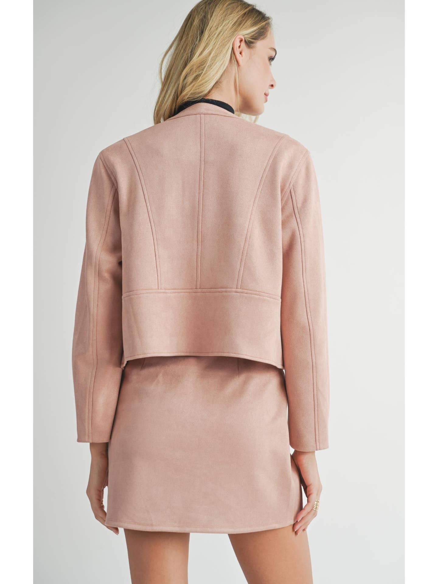 Faux Suede Moto Jacket: Rose Pink